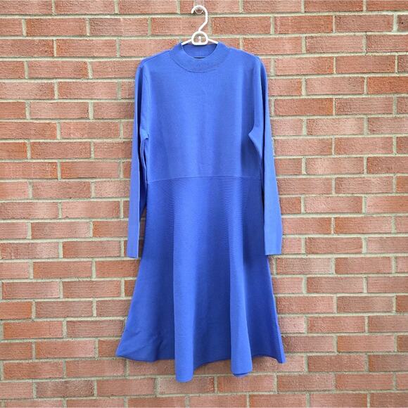 Ann Taylor Mock Neck Flare Sweater Dress Size XL Blue - Picture 2 of 6